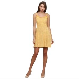 Boohoo Ditsy Sun Dress Floral Shirred Mini Golden Yellow Sz UK 10 / US 6